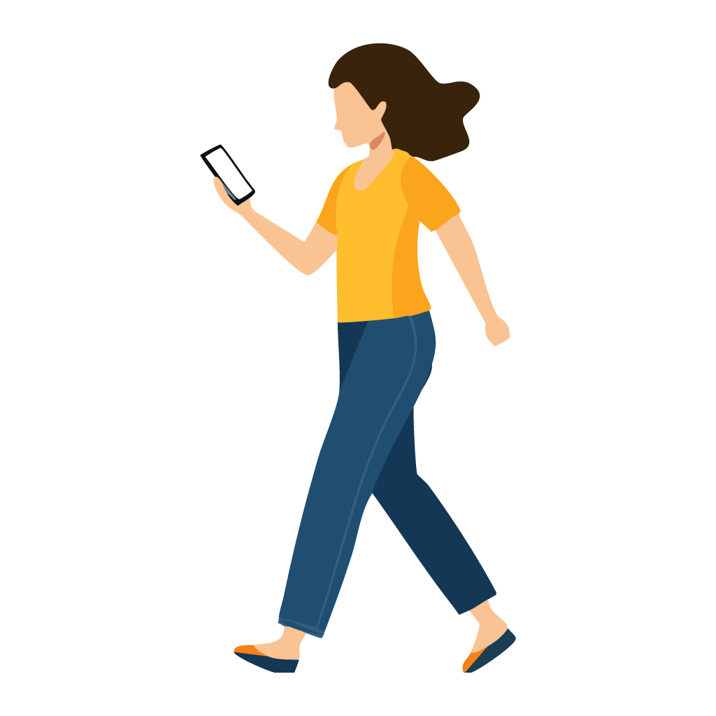 歩きスマホのイラスト【無料フリー素材】人物素材（PNG・商用利用可）