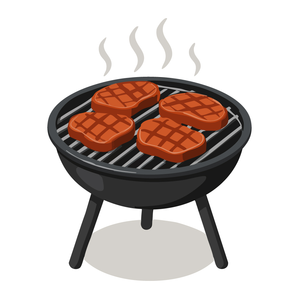 バーベキュー（BBQ）のイラスト【無料フリー素材】食べ物素材（PNG・商用利用可）
