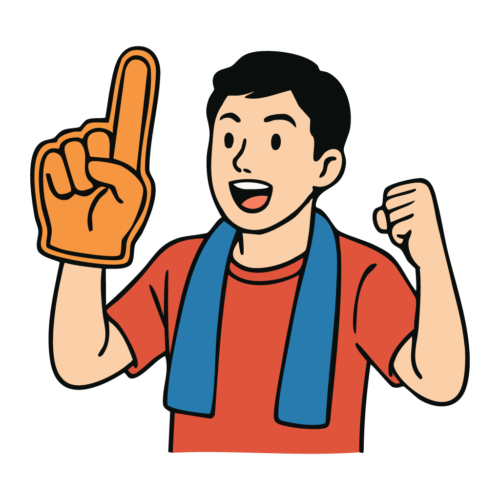 フォームフィンガーを付けてスポーツ観戦をする人