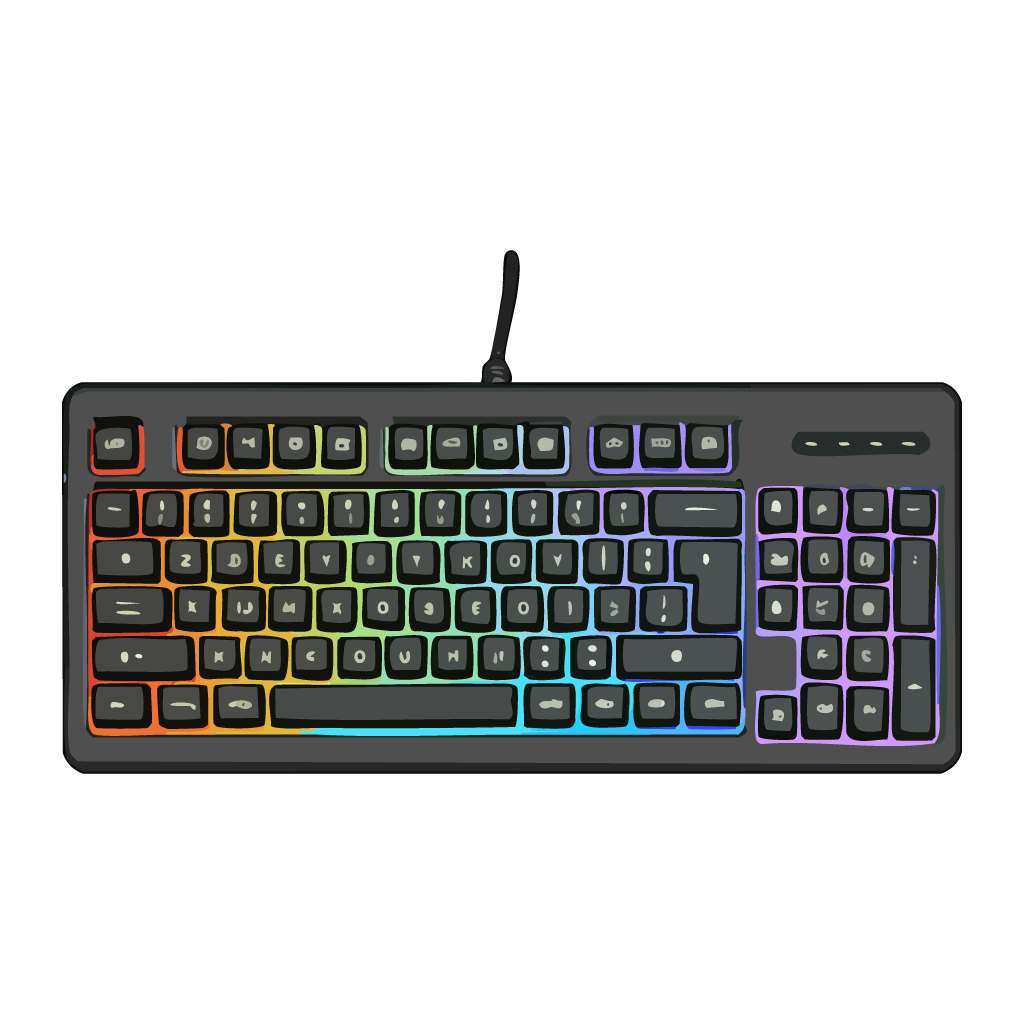 ゲーミングキーボードのイラスト【無料フリー素材】PC周辺機器素材（PNG・商用利用可）