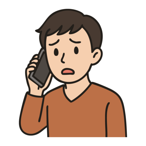不安な表情でスマートフォンで通話する人のイラスト【無料フリー素材】人物素材（PNG・商用利用可）