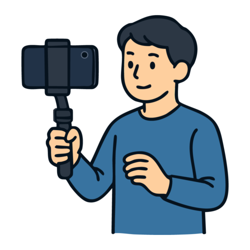 スマートフォンで撮影する人のイラスト【無料フリー素材】人物素材（PNG・商用利用可）