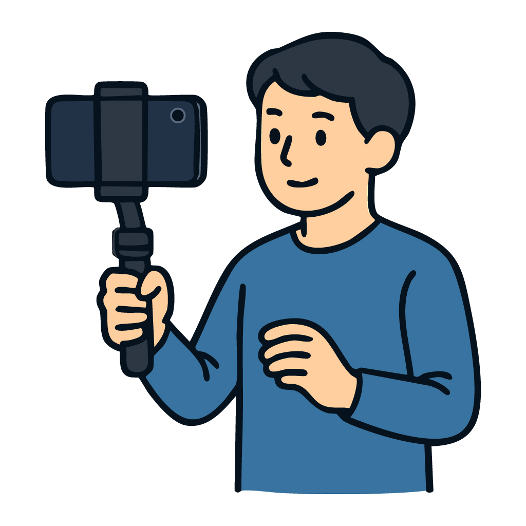 スマートフォンで撮影する人のイラスト【無料フリー素材】人物素材（PNG・商用利用可）