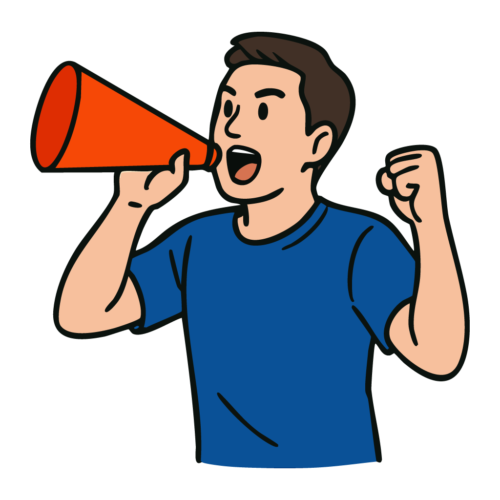 メガホンを持って応援をする人